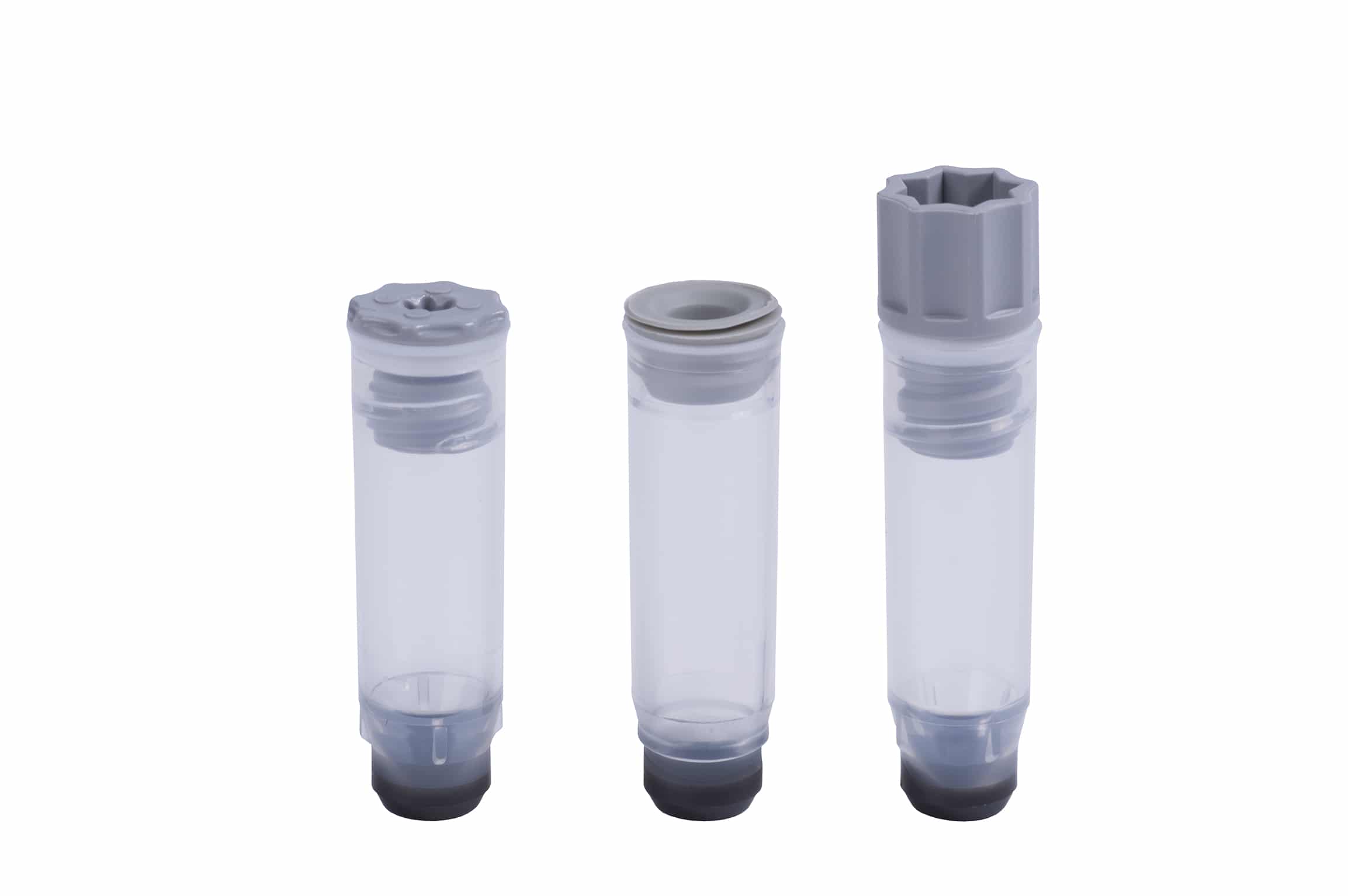 A 0.75ml internal thread tubes precapped with grey screw caps and push caps