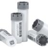 Several 2.00ml and 3.00ml externally threaded hybrid tubes with human readable codes and 1D side barcodes precapped with grey screw caps