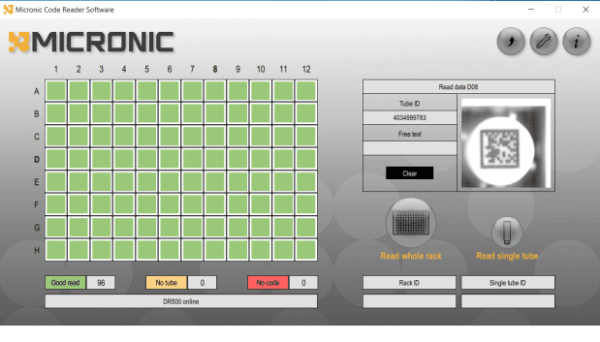 Screen shot of new Micronic code reader software