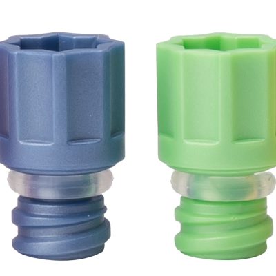 The range of Micronic's screw cap Ultra in premium pearl colors: red, blue, light green, and yellow respectively