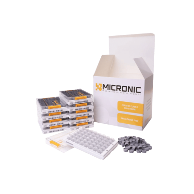 Micronic tube trial pack with 10 racks of tubes and grey screw caps