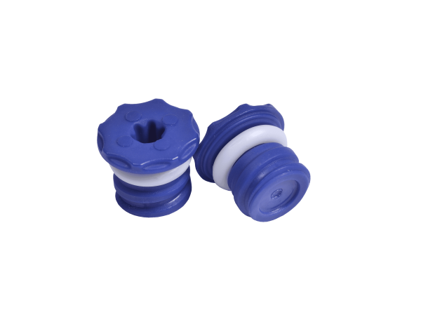 Two blue low profile screw caps