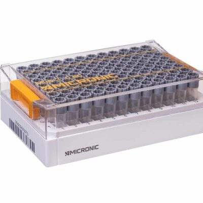 Micronic 96-3 rack (with lid) of 0.80ml externally threaded tubes with grey screw caps