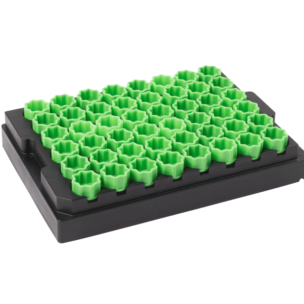 48-well format disposable screw cap carrier with light green screw caps
