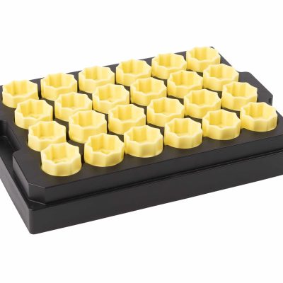24-well format disposable screw cap carrier with yellow screw caps