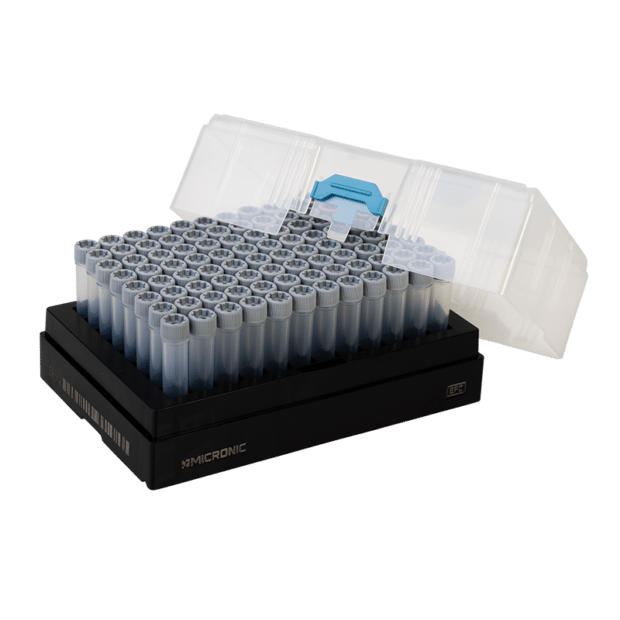 Micronic EFC Rack RM with 1.40 ml Screw Cap IG tubes and partially removed cover