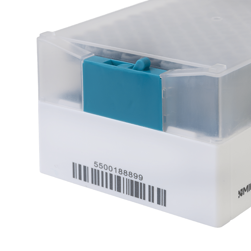 Close-up of barcode on Micronic sample storage rack
