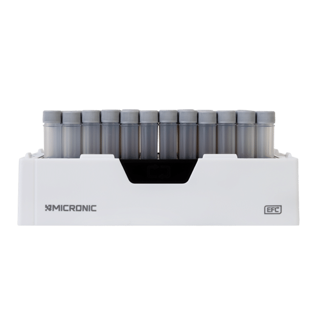 Side view of Micronic sample storage rack without cover